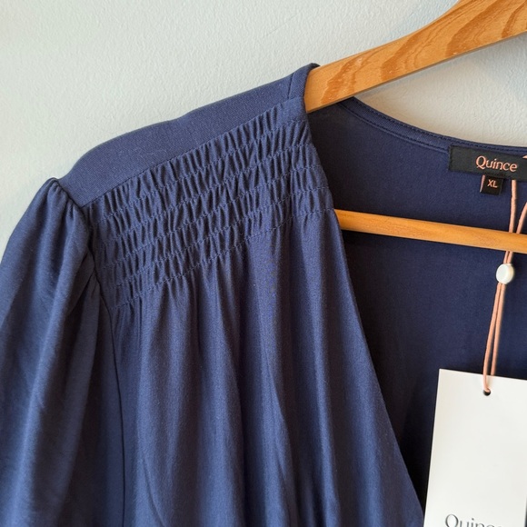 Quince Long Sleeve Dress Tencel Jersey Fit & Flare Navy Blue Dress NWT - Picture 6 of 10